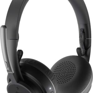 Logitech 981-000914 Zone Wireless Stereo Headset With Flexible Microphone Boom With Stainless Steel Headband + Silicone Head Cushion Digital Signal Processing With Ncat Volume + Mute + Call Buttons On Earpiece 40mm Drivers With Carry Bag - Charging V