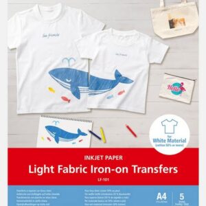 Canon Lf-101 Iron-On T-Shirt Transfer For Light-Coloured Fabrics - A4 5 Sheets - Compatible With Pixma Pro-100 Ix6800 Ip8700 Mg7500 Mg6700 Mg5600 Pro-100s Mg7700 Mg5700 Mg3600 Ts9000 Ts8000 Ts6000 Ts5000 Ts9100 Ts8100 Ts6100 Tr8500 Tr7500 Ts51xx Ts9500 T