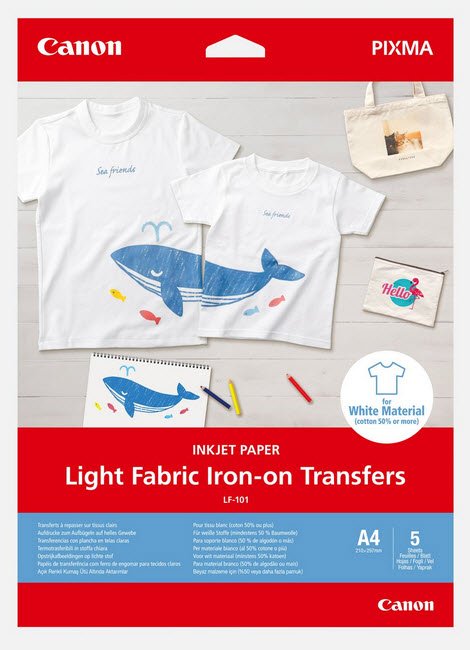 Canon Lf-101 Iron-On T-Shirt Transfer For Light-Coloured Fabrics - A4 5 Sheets - Compatible With Pixma Pro-100 Ix6800 Ip8700 Mg7500 Mg6700 Mg5600 Pro-100s Mg7700 Mg5700 Mg3600 Ts9000 Ts8000 Ts6000 Ts5000 Ts9100 Ts8100 Ts6100 Tr8500 Tr7500 Ts51xx Ts9500 T