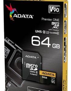 Adata Premier One Ausdx64guii3cl10-Ca1 64gb Microsdxc ( 15x11x1mm ) With Sdxc Adapter - Uhs-Ii U3 ( 16pin Dual Channel Compatiable With Old Uhs-I Device/Reader ) Not Compatible With Sdhc Only Device/Reader With Sdmi Read/Write : 275/155mb/Sec - Lifet