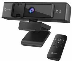 J5 Jvcu435 4k Hd Webcam - With Eptz (Electronic Pan Tilt And 5x Zoom) + Remote Control 360 Rotation F/1.6 Aperture With Low Light Enhancement Streaming And Recording Optimized Integrated Background Replacement Built-In Privacy Lens Cover + High-Fideility