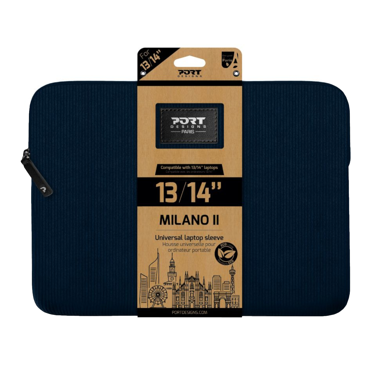 Port Designs Milano Ii Eco 13/14" Universal Laptop Sleeve - Navy Blue