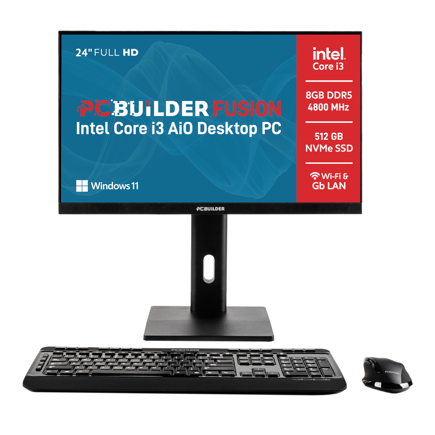 Pcbuilder Fusion 24" Intel Core I3-12100 8gb Ddr5 512gb Windows 11 Aio Desktop Pc