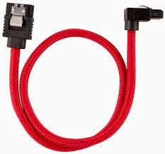 Corsair Cc-8900280 Sata Cable 30cm Flexible Mesh Paracord Sleeved - Red With L-Shape / 90° Angle Connector
