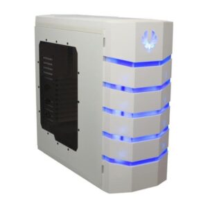 Bitfenix Cls-500-Wwwb1 Colossus With Windowed Side Panel - White With Blue Led - All White With Front Door Open To Left Or Right Top S3 Security With Lock ( For Storage Compartment + I/O Port + Peripherals Cable ) Softouch Surface Treatment No Psu ( B