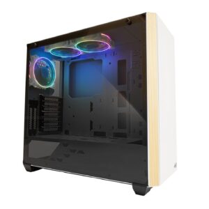 In-Win 216 Mid-Tower White Desktop Chassis with tempered glass side panel and rgb - woodgrain front panel (no psu)