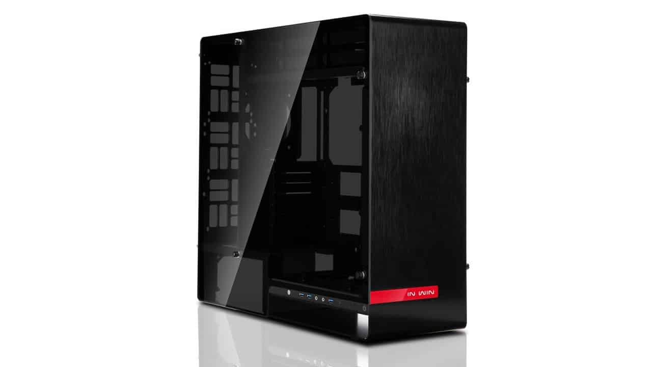 In Win 909 Full Tower Chassis Black+Black Interior - With Dual 5mm Tempered Glass Side Panels With White Logo Display ) No Psu