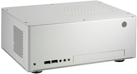 Lian-Li Pc-Q09 Mini-Itx Desktop Chassis White External 110w Ac-Adapter Mini Size ( 110x265x200mm ) Made In Taiwan Hairline Brush Anodized Aluminum 2x Front Usb 3.0 - 1x Slim 5.25" 1x 2.5" Hidden With Vesa Mount Kit For Wall Or At The Back