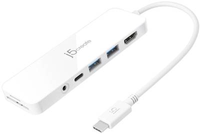 J5 Create Jcd373 7-In-1 Minidock - Usb3.0 Type-C ( Gen1/5gbps ) Universal Docking Station - With 4k Hdmi ( Upto 3840x2160@30hz Or 1920x1080@60hz ) + Usb3 Type-C With 60w Pd3.0 + 2x Usb3.0 Type-A + Dual Card Readers ( Sdxc + Microsdxc ) + 3.5mm Audio In/O