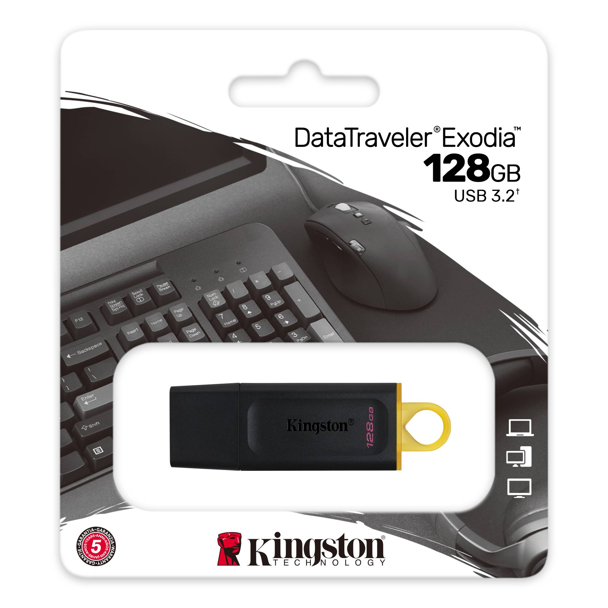 Kingston Dtxm/128gb Exodia-M 128gb Flash Drive Black + Red Moving Cap Design With Key Ring - Type-A Usb3 Gen1 ( Usb2.0 Backwards Compatible ) 67.4x21.8x11.6mm Support Linux Mac Os - 5 Years Warranty