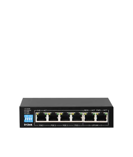 D-Link Dgs-F1006p 6 Port Poe Switch - 2x Gigabit For Uplink + 4x Poe Gigabit ( Upto 60w In Total / Upto 250m Distance ) 12gbps Switching Capacity