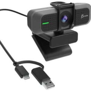 J5 Jvu430 4k Hd Webcam - With 2x Digital Zoom 360 Rotation F/2.0 Aperture With Low Light Enhancement Built-In Privacy Lens Cover + High-Fidelity Dual Microphones - Support Full 4k Hd @30fps + H.264 Video Decoding Tripod / Clip Mountable Or Desktop Stand